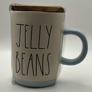 Rae Dunn JELLY BEANS Mug WITH WOODEN COASTER LID